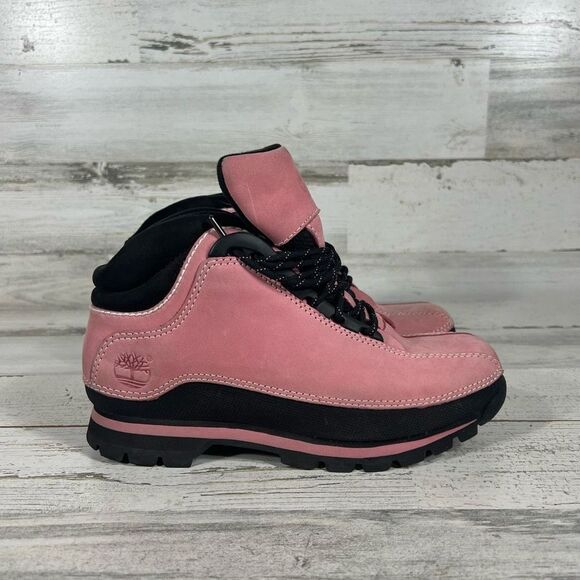 Timberland Women's ACT Pink & Black Leather Chukka Booties‎ Lace Up 6.5M - Picture 1 of 8